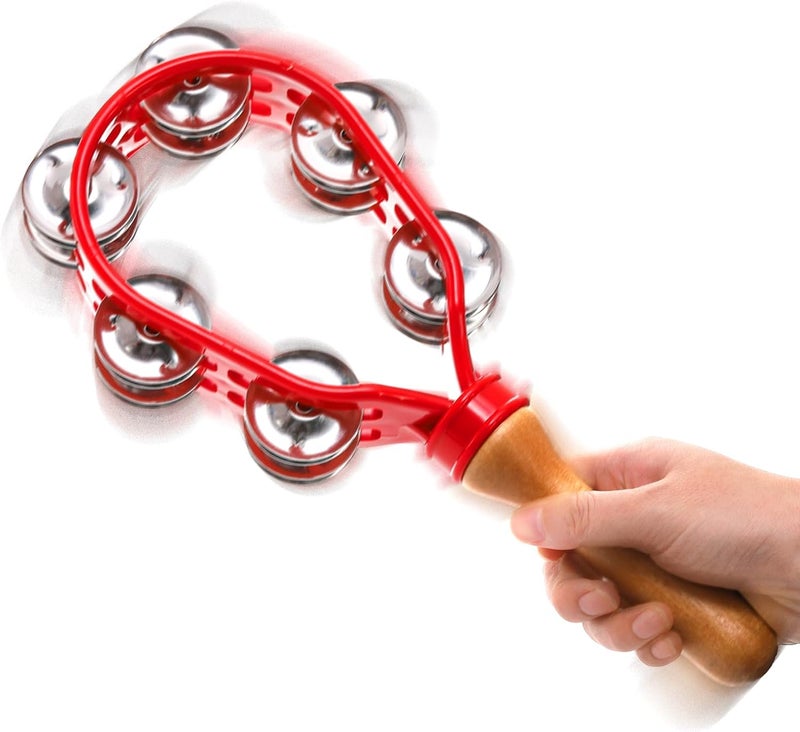 Eorbow 2 Pack 12" Tambourine for Adults, Double Row Metal Jingles Hand Held Tambourine, Plastic Wooden Hand Percussion Instrument, Musical Bells for School Party Church Concerts - Image 5